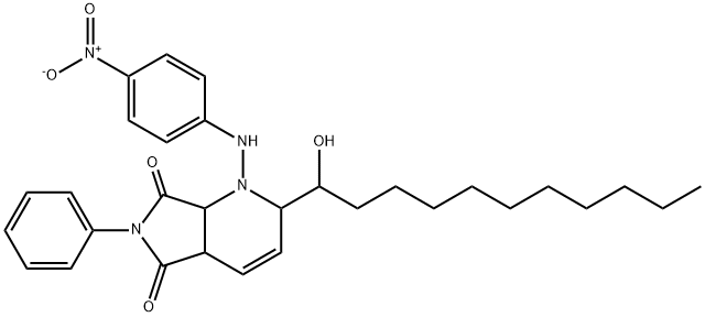 4a,7a-Dihydro-2-(1-hydroxyundecyl)-1-[(4-nitrophenyl)amino]-6-phenyl-1H-pyrrolo[3,4-b]pyridine-5,7(2H,6H)-dione 구조식 이미지