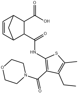 3-((4-ethyl-5-methyl-3-(morpholine-4-carbonyl)thiophen-2-yl)carbamoyl)bicyclo[2.2.1]hept-5-ene-2-carboxylic acid Structure