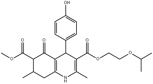 3-(2-isopropoxyethyl) 6-methyl 4-(4-hydroxyphenyl)-2,7-dimethyl-5-oxo-1,4,5,6,7,8-hexahydroquinoline-3,6-dicarboxylate Structure