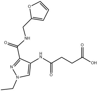 4-((1-ethyl-3-((furan-2-ylmethyl)carbamoyl)-1H-pyrazol-4-yl)amino)-4-oxobutanoic acid 구조식 이미지
