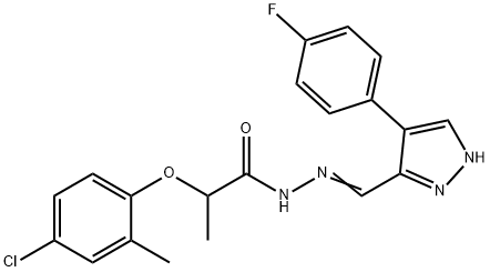 (E)-2-(4-chloro-2-methylphenoxy)-N'-((4-(4-fluorophenyl)-1H-pyrazol-3-yl)methylene)propanehydrazide 구조식 이미지