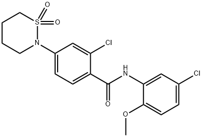 2-chloro-N-(5-chloro-2-methoxyphenyl)-4-(1,1-dioxido-1,2-thiazinan-2-yl)benzamide 구조식 이미지