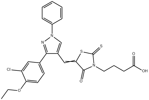 4-[(5Z)-5-{[3-(3-chloro-4-ethoxyphenyl)-1-phenyl-1H-pyrazol-4-yl]methylidene}-4-oxo-2-thioxo-1,3-thiazolidin-3-yl]butanoic acid Structure