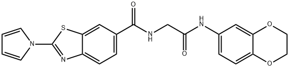 N-[2-(2,3-dihydro-1,4-benzodioxin-6-ylamino)-2-oxoethyl]-2-(1H-pyrrol-1-yl)-1,3-benzothiazole-6-carboxamide Structure