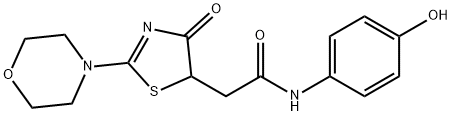 N-(4-hydroxyphenyl)-2-[2-(morpholin-4-yl)-4-oxo-4,5-dihydro-1,3-thiazol-5-yl]acetamide 구조식 이미지