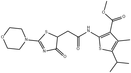 methyl 4-methyl-2-({[2-(morpholin-4-yl)-4-oxo-4,5-dihydro-1,3-thiazol-5-yl]acetyl}amino)-5-(propan-2-yl)thiophene-3-carboxylate Structure