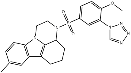 3-((4-methoxy-3-(1H-tetrazol-1-yl)phenyl)sulfonyl)-8-methyl-2,3,3a,4,5,6-hexahydro-1H-pyrazino[3,2,1-jk]carbazole Structure
