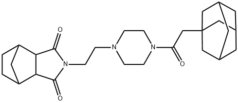2-(2-(4-(2-(adamantan-1-yl)acetyl)piperazin-1-yl)ethyl)hexahydro-1H-4,7-methanoisoindole-1,3(2H)-dione 구조식 이미지