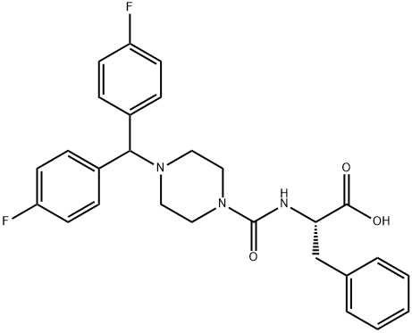 (2S)-2-[[4-[bis(4-fluorophenyl)methyl]piperazine-1-carbonyl]amino]-3-phenyl-propanoic acid 구조식 이미지