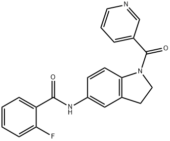 2-fluoro-N-[1-(pyridin-3-ylcarbonyl)-2,3-dihydro-1H-indol-5-yl]benzamide 구조식 이미지