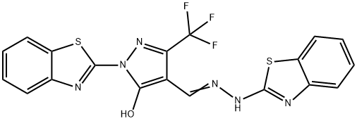 (E)-1-(benzo[d]thiazol-2-yl)-4-((2-(benzo[d]thiazol-2-yl)hydrazono)methyl)-3-(trifluoromethyl)-1H-pyrazol-5-ol Structure