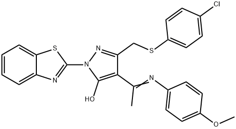 (E)-1-(benzo[d]thiazol-2-yl)-3-(((4-chlorophenyl)thio)methyl)-4-(1-((4-methoxyphenyl)imino)ethyl)-1H-pyrazol-5-ol Structure