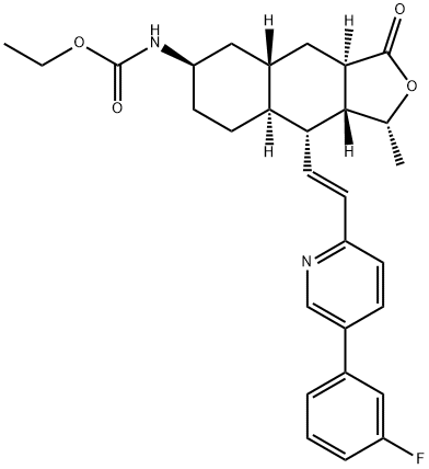 ethyl ((1R,3aR,4aS,6R,8aS,9R,9aR)-9-((E)-2-(5-(3-fluorophenyl)pyridin-2-yl)vinyl)-1-methyl-3-oxododecahydronaphtho[2,3-c]furan-6-yl)carbamate Structure