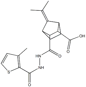 3-(2-(3-methylthiophene-2-carbonyl)hydrazinecarbonyl)-7-(propan-2-ylidene)bicyclo[2.2.1]heptane-2-carboxylic acid Structure