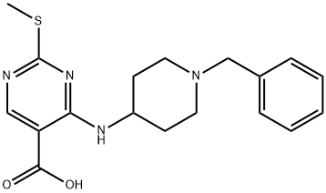 2-(Methylthio)-4-[[1-(phenylmethyl)-4-piperidinyl]amino]-5-pyrimidinecarboxylic acid 구조식 이미지