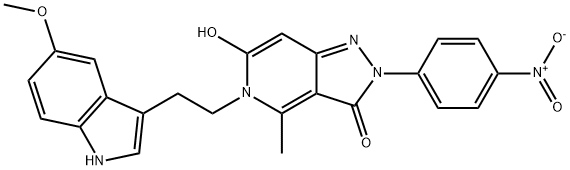 6-hydroxy-5-(2-(5-methoxy-1H-indol-3-yl)ethyl)-4-methyl-2-(4-nitrophenyl)-2H-pyrazolo[4,3-c]pyridin-3(5H)-one 구조식 이미지