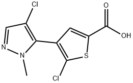 2-Thiophenecarboxylic acid, 5-chloro-4-(4-chloro-1-methyl-1H-pyrazol-5-yl)- 구조식 이미지