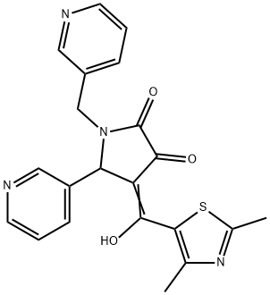 (E)-4-((2,4-dimethylthiazol-5-yl)(hydroxy)methylene)-5-(pyridin-3-yl)-1-(pyridin-3-ylmethyl)pyrrolidine-2,3-dione Structure