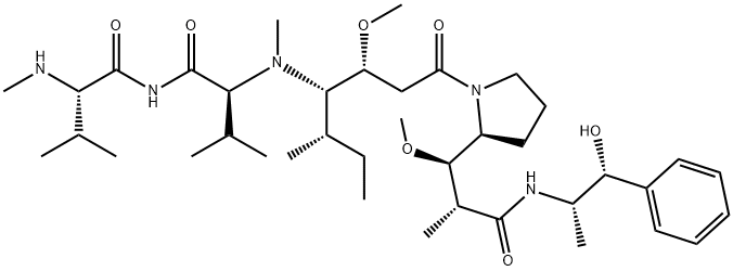 (S)-N-((3R,4S,5S)-1-((S)-2-((1R,2R)-3-(((1S,2R)-1-hydroxy-1-phenylpropan-2-yl)amino)-1-methoxy-2-methyl-3-oxopropyl)pyrrolidin-1-yl)-3-methoxy-5-methyl-1-oxoheptan-4-yl)-N,3-dimethyl-2-((S)-3-methyl-2-(methylamino)butanamido)butanamide 구조식 이미지