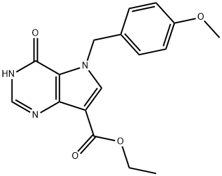 Ethyl 5-(4-methoxybenzyl)-4-oxo-4,5-dihydro-3H-pyrrolo[3,2-d]pyrimidine-7-carboxylate 구조식 이미지