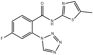 4-fluoro-N-(5-methyl-1,3-thiazol-2-yl)-2-(1H-tetrazol-1-yl)benzamide 구조식 이미지