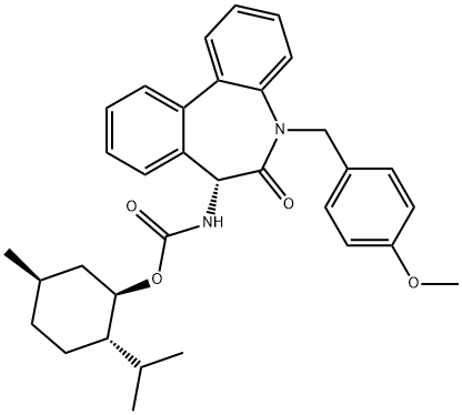 [(R)-5-(4-methoxy-benzyl)-6-oxo-6,7-dihydro-5H-dibenzo[b,d]azepin-7-yl]-carbamic acid (1R,2S,5R)-2-isopropyl-5-methyl-cyclohexyl ester Structure