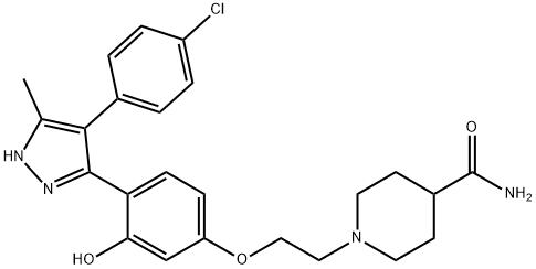 1-(2-(4-(4-(4-chlorophenyl)-5-methyl-1H-pyrazol-3-yl)-3-hydroxyphenoxy)ethyl)piperidine-4-carboxamide Structure