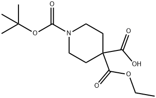 1-(tert-butoxycarbonyl)-4-(ethoxycarbonyl)piperidine-4-carboxylic acid Structure