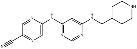 5-((6-((Piperidin-4-ylmethyl)amino)pyrimidin-4-yl)amino)pyrazine-2-carbonitrile 구조식 이미지