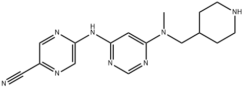 5-((6-(Methyl(piperidin-4-ylmethyl)amino)pyrimidin-4-yl)amino)pyrazine-2-carbonitrile 구조식 이미지