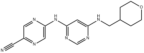 5-((6-(Methyl(tetrahydro-2H-pyran-4-yl)amino)pyrimidin-4-yl)amino)pyrazine-2-carbonitrile 구조식 이미지