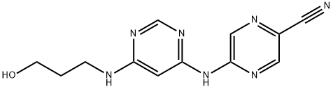 5-((6-((3-Hydroxypropyl)amino)pyrimidin-4-yl)amino)pyrazine-2-carbonitrile 구조식 이미지