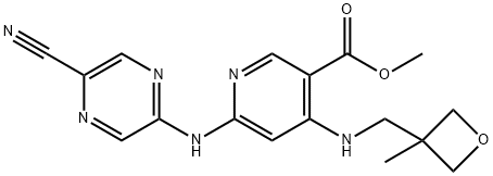 Methyl 6-((5-cyanopyrazin-2-yl)amino)-4-(methyl(3-methyloxetan-3-yl)amino)nicotinate Structure