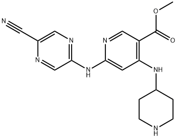 Methyl 6-((5-cyanopyrazin-2-yl)amino)-4-(piperidin-4-ylamino)nicotinate 구조식 이미지