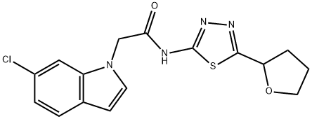 2-(6-chloro-1H-indol-1-yl)-N-[(2E)-5-(tetrahydrofuran-2-yl)-1,3,4-thiadiazol-2(3H)-ylidene]acetamide Structure