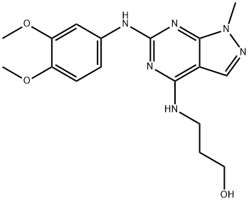 3-({6-[(3,4-dimethoxyphenyl)amino]-1-methyl-1H-pyrazolo[3,4-d]pyrimidin-4-yl}amino)propan-1-ol 구조식 이미지