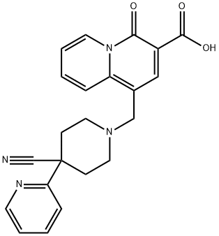 1-((4-cyano-4-(pyridin-2-yl)piperidin-1-yl)methyl)-4-oxo-4H-quinolizine-3-carboxylic acid Structure