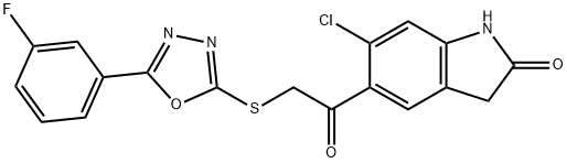 6-chloro-5-({[5-(3-fluorophenyl)-1,3,4-oxadiazol-2-yl]sulfanyl}acetyl)-1,3-dihydro-2H-indol-2-one Structure