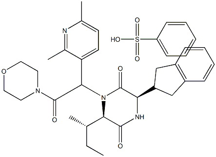 (3R,6R)-3-(2,3-dihydro-1H-inden-2-yl)-1-[(1R)-1-(2,6-dimethyl-3-pyridinyl)-2-(4-morpholinyl)-2-oxoethyl]-6-[(1S)-1-methylpropyl]-2,5-piperazinedione benzenesulfonic acid Structure