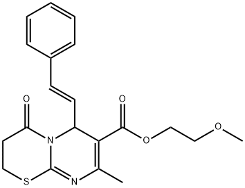 (E)-2-methoxyethyl 8-methyl-4-oxo-6-styryl-2,3,4,6-tetrahydropyrimido[2,1-b][1,3]thiazine-7-carboxylate 구조식 이미지