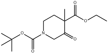 1,4-Piperidinedicarboxylic acid, 4-methyl-3-oxo-, 1-(1,1-dimethylethyl) 4-ethyl ester Structure