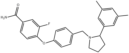 4-{4-[2-(3,5-Dimethyl-phenyl)-pyrrolidin-1-ylmethyl]-phenoxy}-3-fluoro-benzamide 구조식 이미지