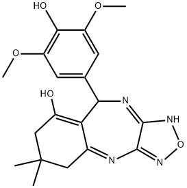9-(4-hydroxy-3,5-dimethoxyphenyl)-6,6-dimethyl-6,7,9,10-tetrahydro-5H-benzo[e][1,2,5]oxadiazolo[3,4-b][1,4]diazepin-8-ol Structure