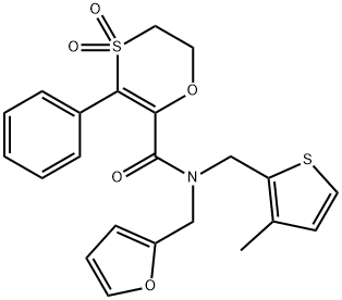 N-(furan-2-ylmethyl)-N-[(3-methylthiophen-2-yl)methyl]-3-phenyl-5,6-dihydro-1,4-oxathiine-2-carboxamide 4,4-dioxide 구조식 이미지