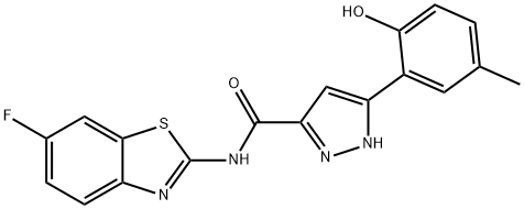 N-(6-fluoro-1,3-benzothiazol-2-yl)-3-(2-hydroxy-5-methylphenyl)-1H-pyrazole-5-carboxamide 구조식 이미지