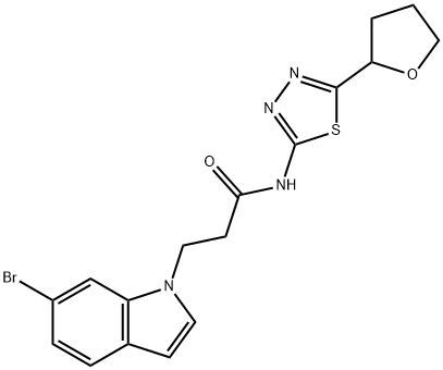 3-(6-bromo-1H-indol-1-yl)-N-[(2E)-5-(tetrahydrofuran-2-yl)-1,3,4-thiadiazol-2(3H)-ylidene]propanamide Structure