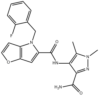 N-(3-carbamoyl-1,5-dimethyl-1H-pyrazol-4-yl)-4-(2-fluorobenzyl)-4H-furo[3,2-b]pyrrole-5-carboxamide Structure