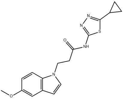 N-[(2E)-5-cyclopropyl-1,3,4-thiadiazol-2(3H)-ylidene]-3-(5-methoxy-1H-indol-1-yl)propanamide 구조식 이미지