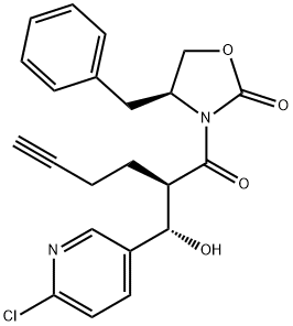 (S)-4-benzyl-3-((R)-2-((S)-(6-chloropyridin-3-yl)(hydroxy)methyl)hex-5-ynoyl)oxazolidin-2-one 구조식 이미지