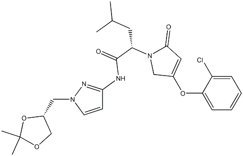 (S)-2-[4-(2-chloro-phenoxy)-2-oxo-2,5-dihydro-pyrrol-1-yl]-4-methyl-pentanoic acid [1-((R)-2,2-dimethyl-[1,3]dioxolan-4-yl-methyl)-1H-pyrazol-3-yl]-amide 구조식 이미지